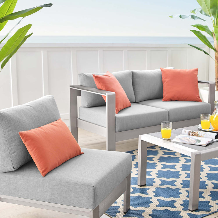 Shore 4 Piece Sunbrella® Fabric Outdoor Patio Aluminum Set - Silver Gray