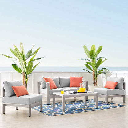 Shore 4 Piece Sunbrella® Fabric Outdoor Patio Aluminum Set - Silver Gray