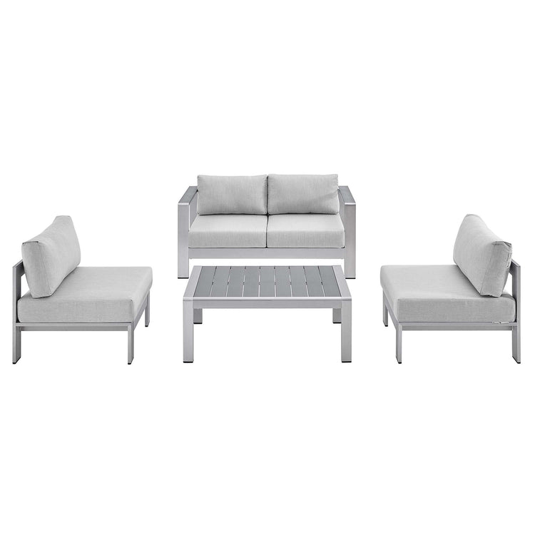 Shore 4 Piece Sunbrella® Fabric Outdoor Patio Aluminum Set - Silver Gray
