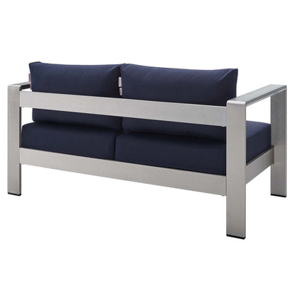 Shore 4 Piece Sunbrella® Fabric Outdoor Patio Aluminum Set - Silver Navy
