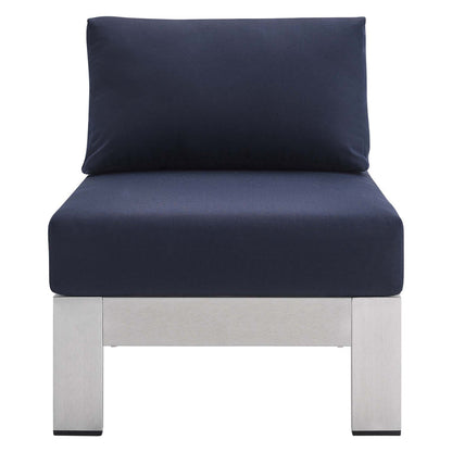 Shore 4 Piece Sunbrella® Fabric Outdoor Patio Aluminum Set - Silver Navy