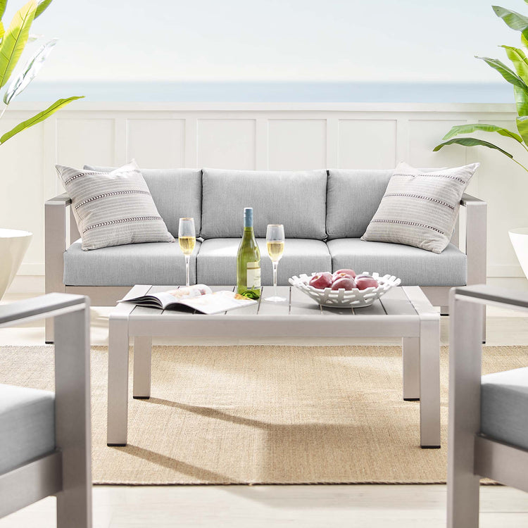Shore 4 Piece Sunbrella® Fabric Outdoor Patio Aluminum Set - Silver Gray