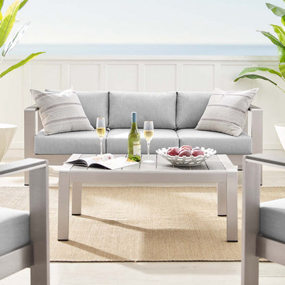 Shore 4 Piece Sunbrella® Fabric Outdoor Patio Aluminum Set - Silver Gray