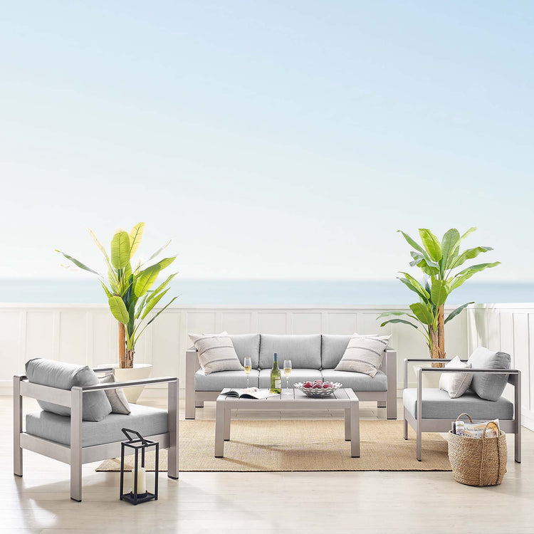 Shore 4 Piece Sunbrella® Fabric Outdoor Patio Aluminum Set - Silver Gray