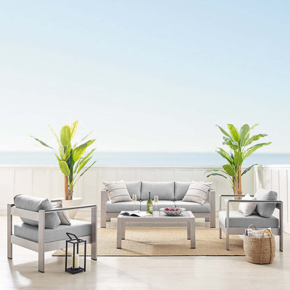 Shore 4 Piece Sunbrella® Fabric Outdoor Patio Aluminum Set - Silver Gray
