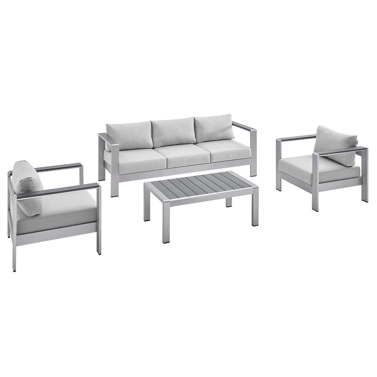 Shore 4 Piece Sunbrella® Fabric Outdoor Patio Aluminum Set - Silver Gray