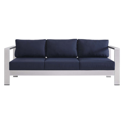 Shore 4 Piece Sunbrella® Fabric Outdoor Patio Aluminum Set - Silver Navy