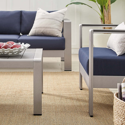 Shore 4 Piece Sunbrella® Fabric Outdoor Patio Aluminum Set - Silver Navy