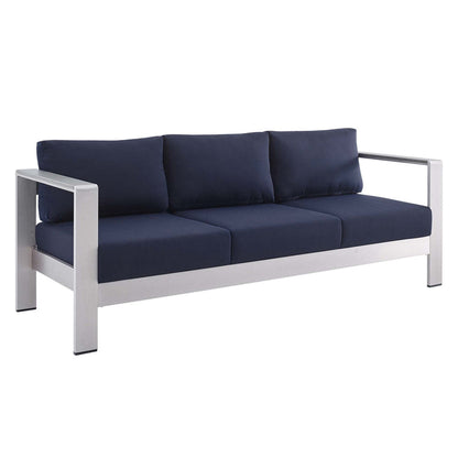 Shore 4 Piece Sunbrella® Fabric Outdoor Patio Aluminum Set - Silver Navy
