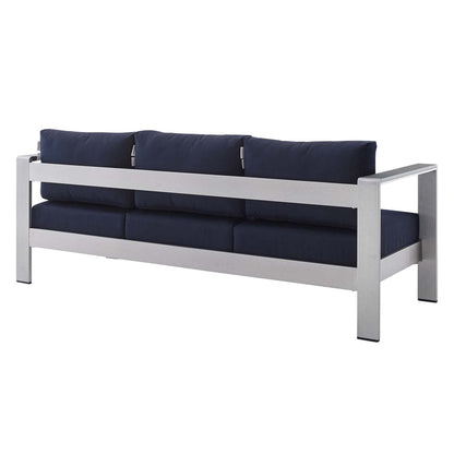 Shore 4 Piece Sunbrella® Fabric Outdoor Patio Aluminum Set - Silver Navy