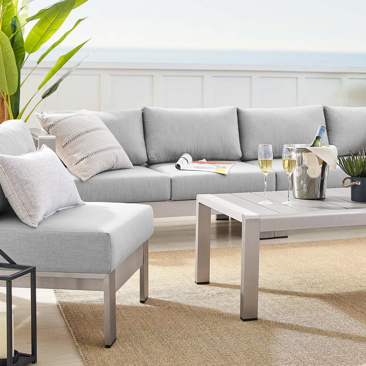 Shore 5 Piece Sunbrella® Fabric Outdoor Patio Aluminum Sectional Sofa Set - Silver Gray