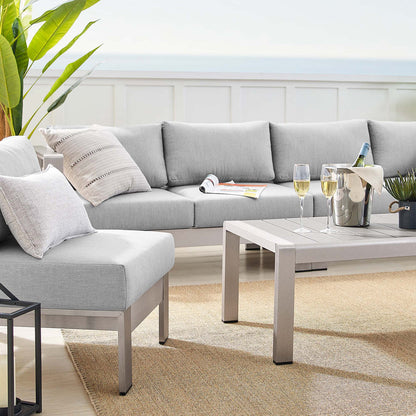 Shore 5 Piece Sunbrella® Fabric Outdoor Patio Aluminum Sectional Sofa Set - Silver Gray