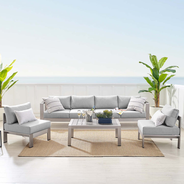 Shore 5 Piece Sunbrella® Fabric Outdoor Patio Aluminum Sectional Sofa Set - Silver Gray