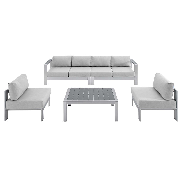 Shore 5 Piece Sunbrella® Fabric Outdoor Patio Aluminum Sectional Sofa Set - Silver Gray