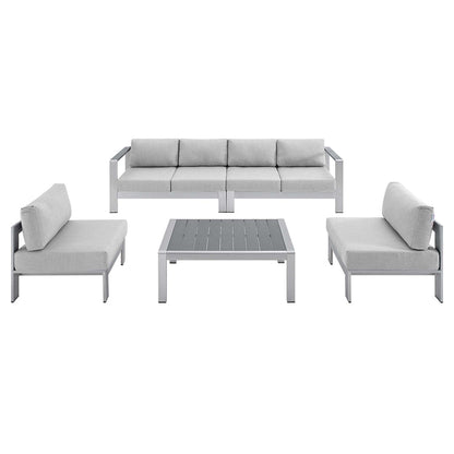 Shore 5 Piece Sunbrella® Fabric Outdoor Patio Aluminum Sectional Sofa Set - Silver Gray