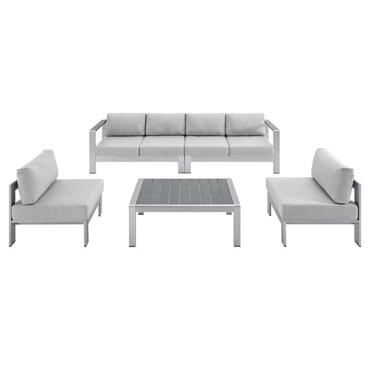 Shore 5 Piece Sunbrella® Fabric Outdoor Patio Aluminum Sectional Sofa Set - Silver Gray