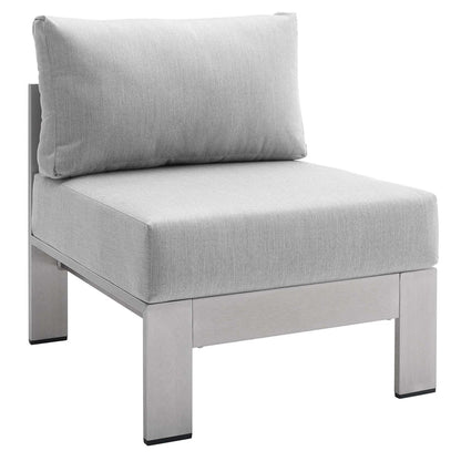 Shore 5 Piece Sunbrella® Fabric Outdoor Patio Aluminum Sectional Sofa Set - Silver Gray