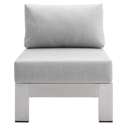 Shore 5 Piece Sunbrella® Fabric Outdoor Patio Aluminum Sectional Sofa Set - Silver Gray