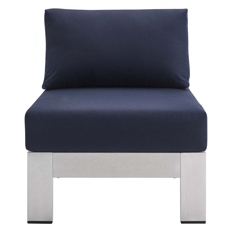 Shore 5 Piece Sunbrella® Fabric Outdoor Patio Aluminum Sectional Sofa Set - Silver Navy