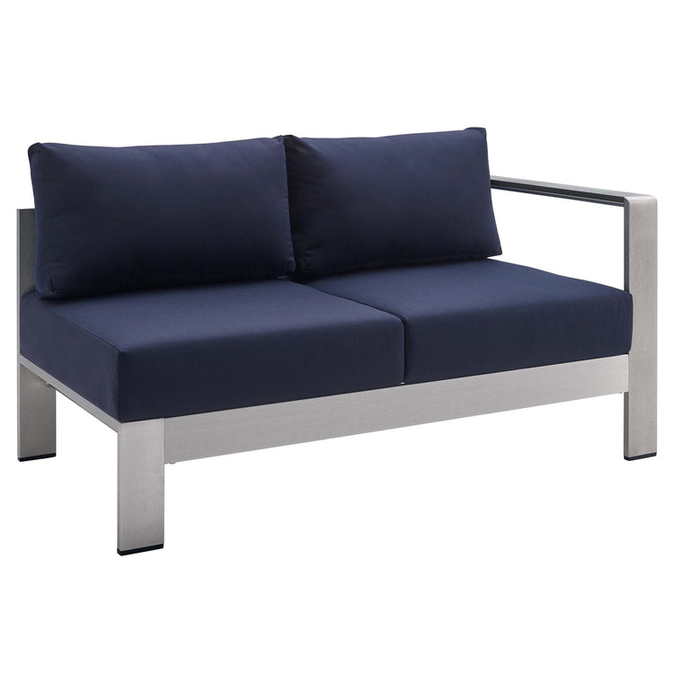 Shore 5 Piece Sunbrella® Fabric Outdoor Patio Aluminum Sectional Sofa Set - Silver Navy