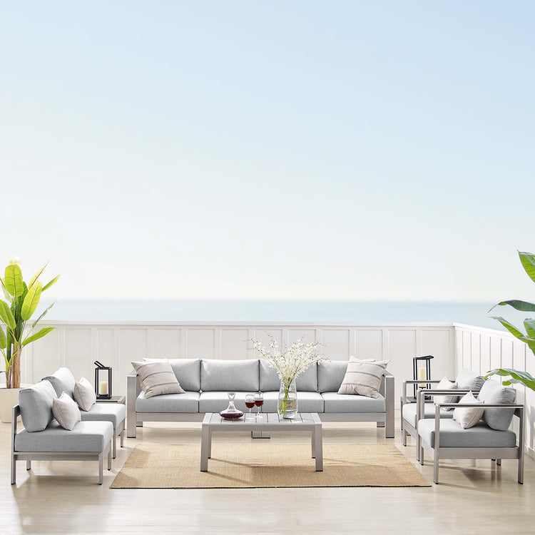 Shore 9 Piece Sunbrella® Fabric Outdoor Patio Aluminum Sectional Sofa Set - Silver Gray