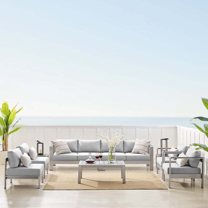 Shore 9 Piece Sunbrella® Fabric Outdoor Patio Aluminum Sectional Sofa Set - Silver Gray