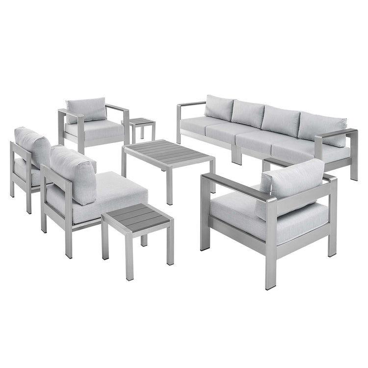 Shore 9 Piece Sunbrella® Fabric Outdoor Patio Aluminum Sectional Sofa Set - Silver Gray