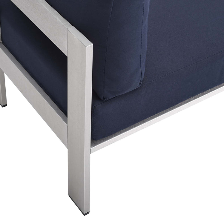 Shore 9 Piece Sunbrella® Fabric Outdoor Patio Aluminum Sectional Sofa Set - Silver Navy