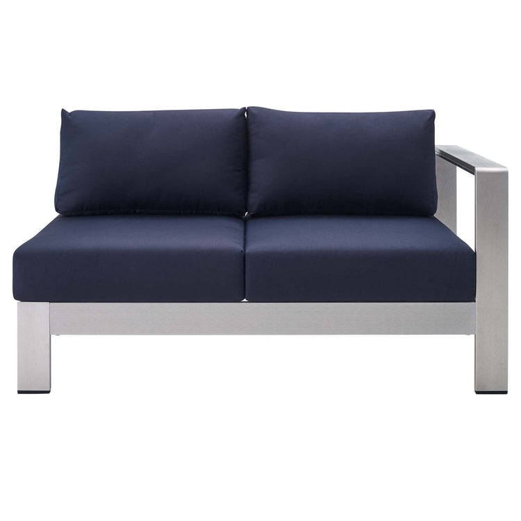 Shore 9 Piece Sunbrella® Fabric Outdoor Patio Aluminum Sectional Sofa Set - Silver Navy