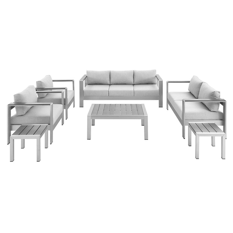 Shore 7 Piece Sunbrella® Fabric Outdoor Patio Aluminum Set - Silver Gray