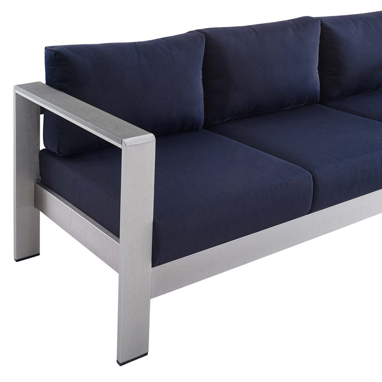 Shore 7 Piece Sunbrella® Fabric Outdoor Patio Aluminum Set - Silver Navy