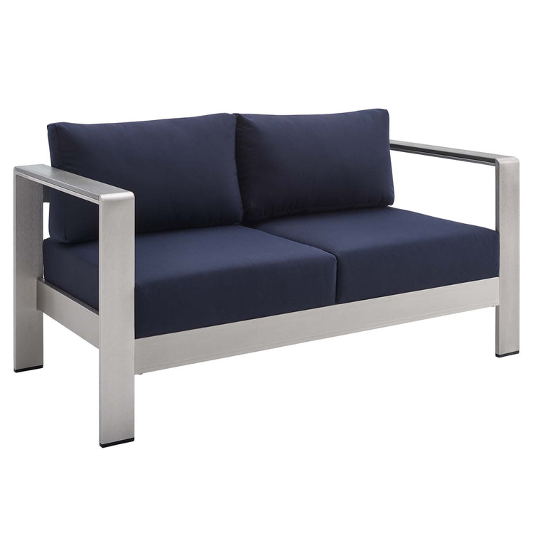 Shore 7 Piece Sunbrella® Fabric Outdoor Patio Aluminum Set - Silver Navy