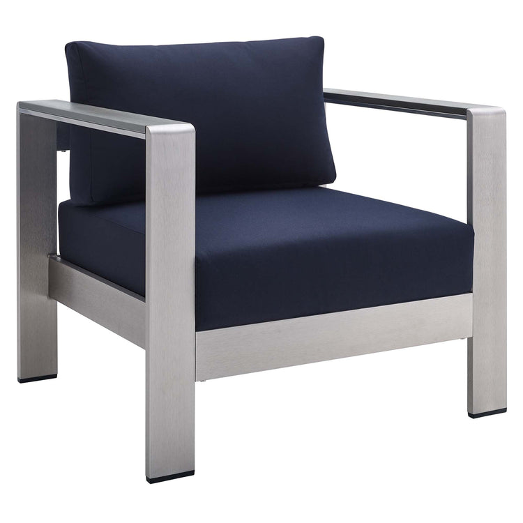 Shore 7 Piece Sunbrella® Fabric Outdoor Patio Aluminum Set - Silver Navy