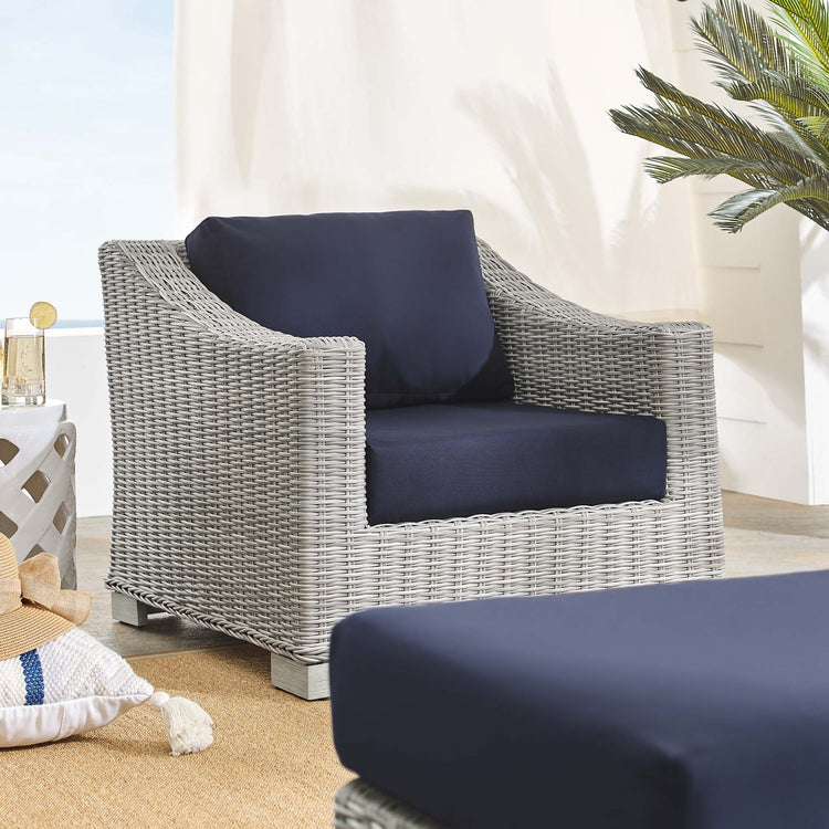 Conway 2-Piece Sunbrella® Outdoor Patio Wicker Rattan Armchair and Ottoman Set - Default Title