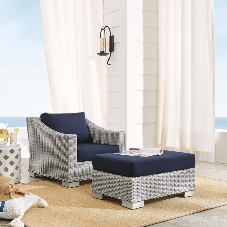 Conway 2-Piece Sunbrella® Outdoor Patio Wicker Rattan Armchair and Ottoman Set - Default Title