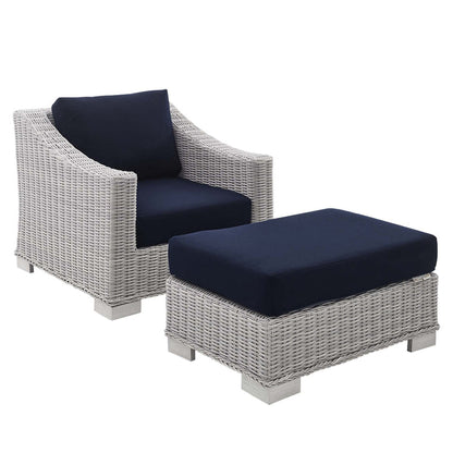 Conway 2-Piece Sunbrella® Outdoor Patio Wicker Rattan Armchair and Ottoman Set - Default Title