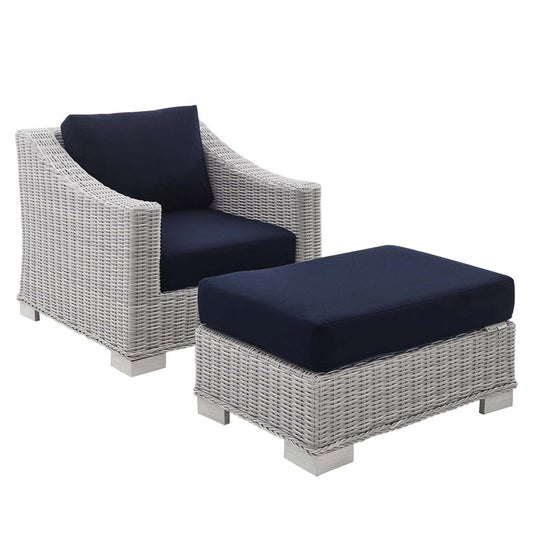 Conway 2-Piece Sunbrella® Outdoor Patio Wicker Rattan Armchair and Ottoman Set - Default Title