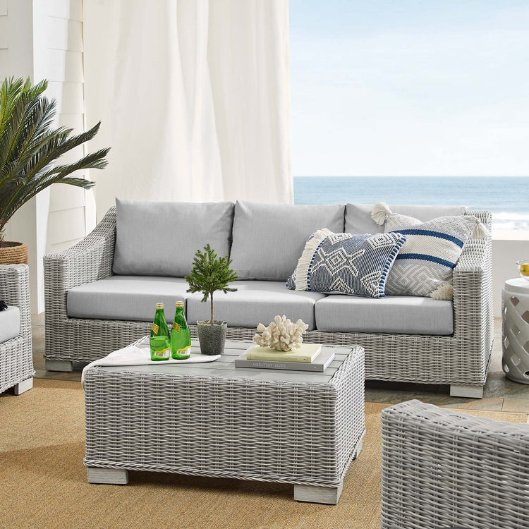 Conway 4-Piece Sunbrella® Outdoor Patio Wicker Rattan Furniture Set - Light Gray Gray