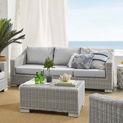 Conway 4-Piece Sunbrella® Outdoor Patio Wicker Rattan Furniture Set - Light Gray Gray