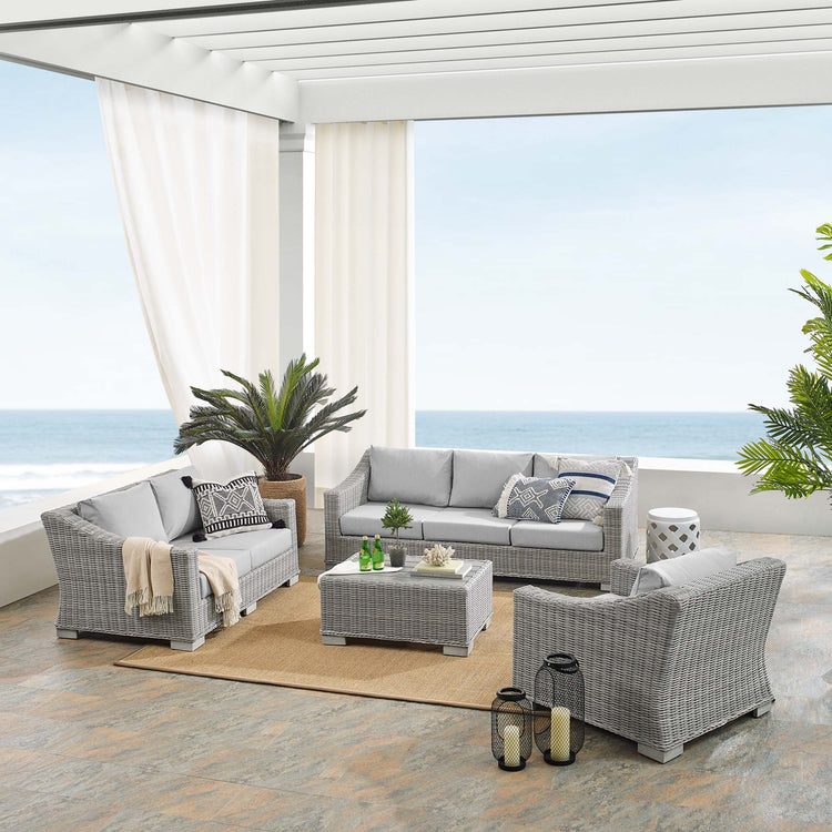 Conway 4-Piece Sunbrella® Outdoor Patio Wicker Rattan Furniture Set - Light Gray Gray