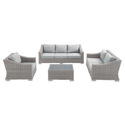 Conway 4-Piece Sunbrella® Outdoor Patio Wicker Rattan Furniture Set - Light Gray Gray