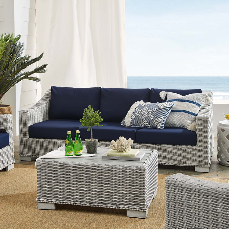 Conway 4-Piece Sunbrella® Outdoor Patio Wicker Rattan Furniture Set - Light Gray Navy