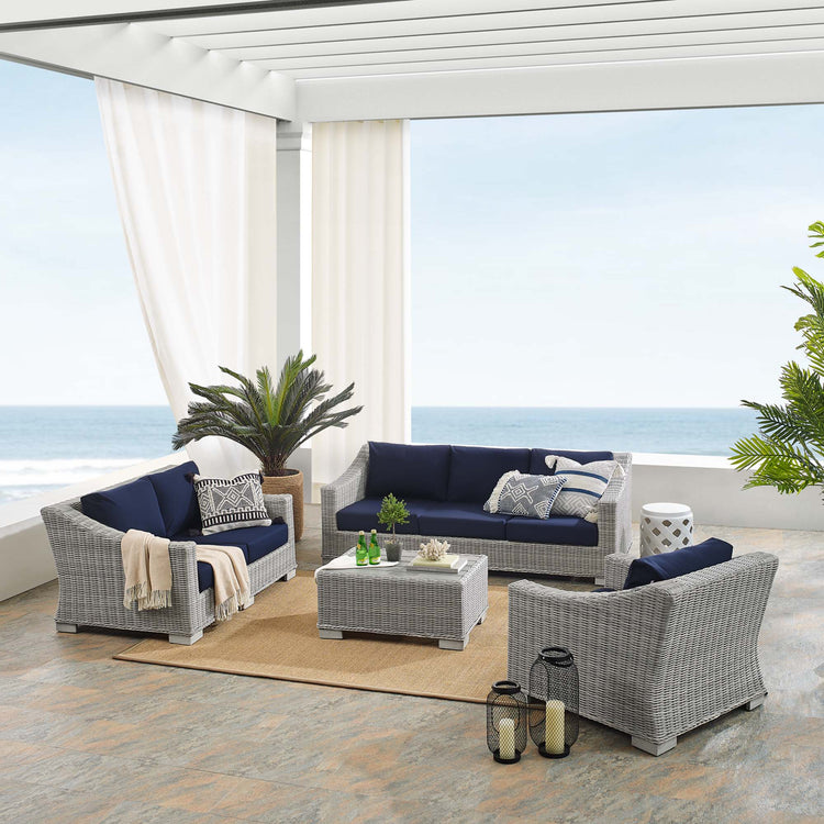 Conway 4-Piece Sunbrella® Outdoor Patio Wicker Rattan Furniture Set - Light Gray Navy