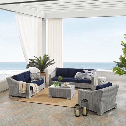 Conway 4-Piece Sunbrella® Outdoor Patio Wicker Rattan Furniture Set - Light Gray Navy