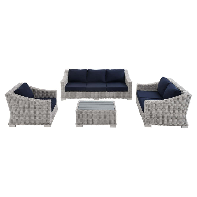 Conway 4-Piece Sunbrella® Outdoor Patio Wicker Rattan Furniture Set - Light Gray Navy