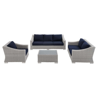 Conway 4-Piece Sunbrella® Outdoor Patio Wicker Rattan Furniture Set - Light Gray Navy