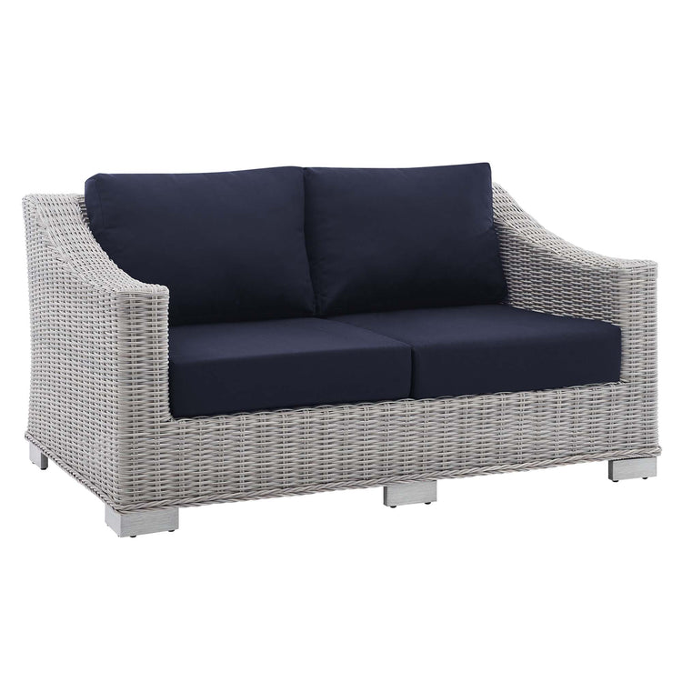 Conway 4-Piece Sunbrella® Outdoor Patio Wicker Rattan Furniture Set - Light Gray Navy