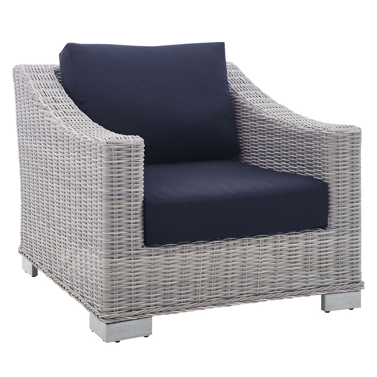Conway 4-Piece Sunbrella® Outdoor Patio Wicker Rattan Furniture Set - Light Gray Navy