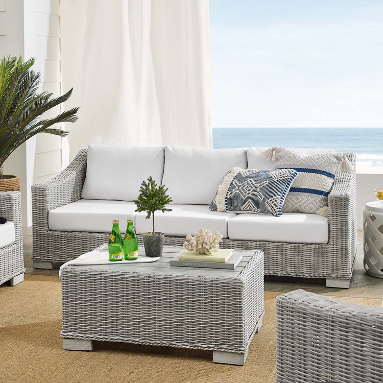 Conway 4-Piece Sunbrella® Outdoor Patio Wicker Rattan Furniture Set - Light Gray White