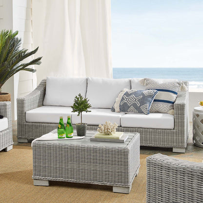 Conway 4-Piece Sunbrella® Outdoor Patio Wicker Rattan Furniture Set - Light Gray White